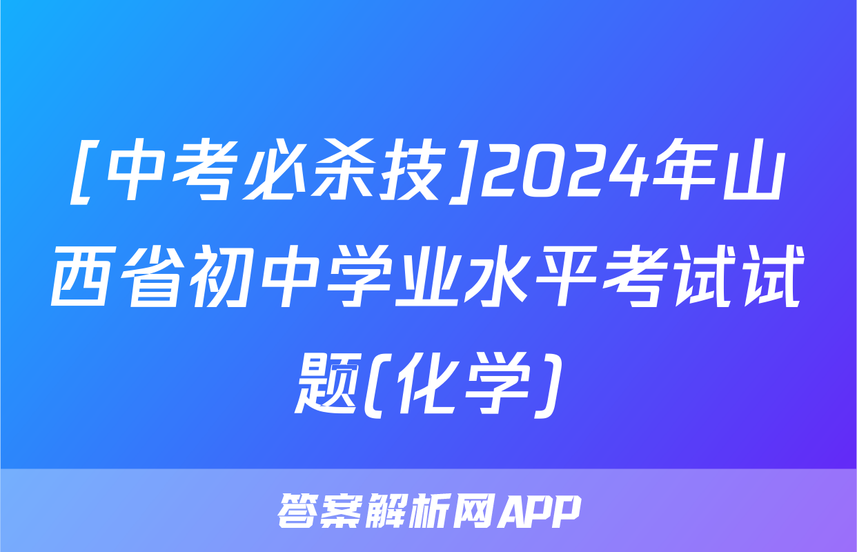 [中考必杀技]2024年山西省初中学业水平考试试题(化学)