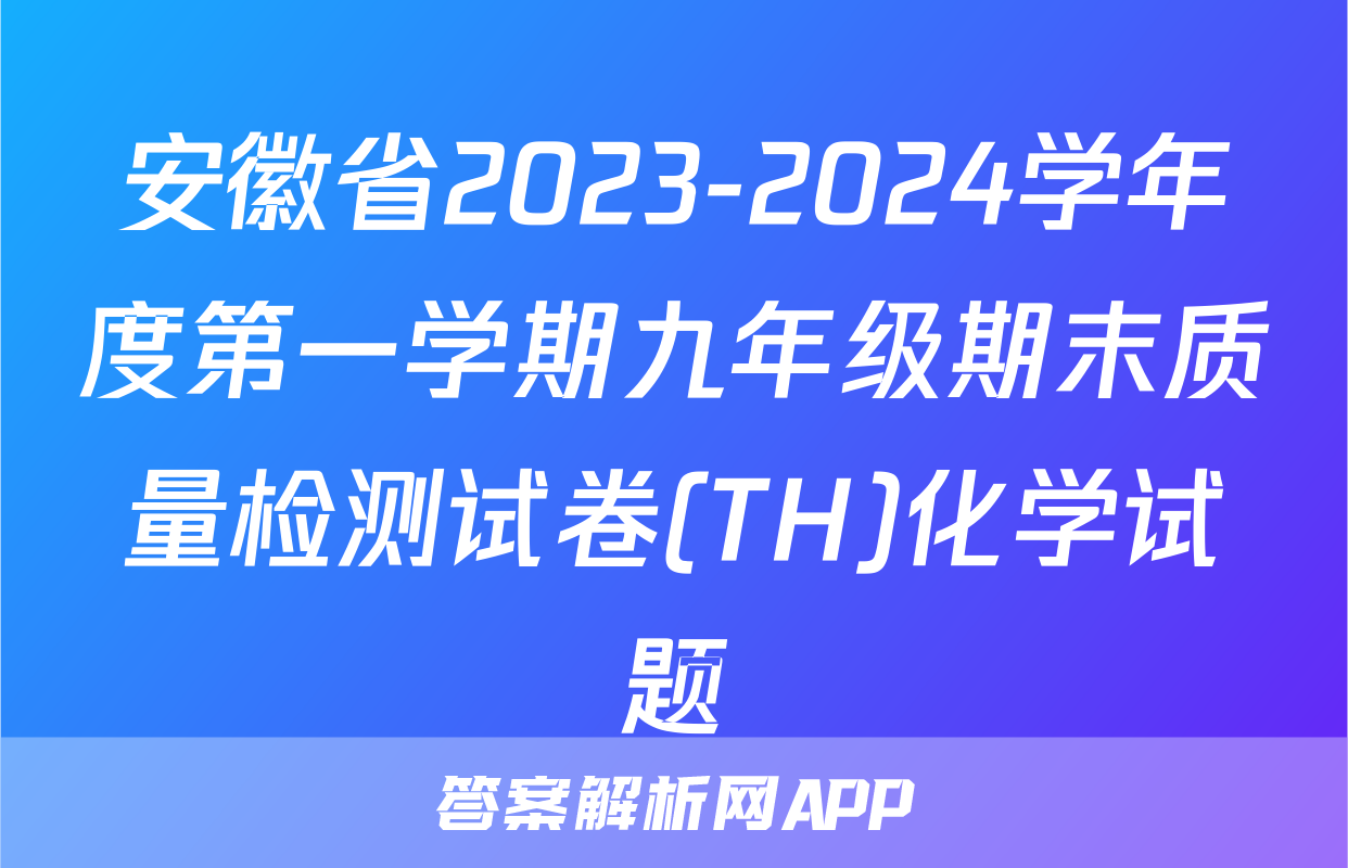 安徽省2023-2024学年度第一学期九年级期末质量检测试卷(TH)化学试题