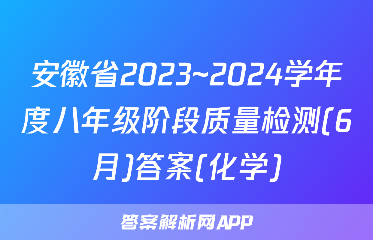 安徽省2023~2024学年度八年级阶段质量检测(6月)答案(化学)
