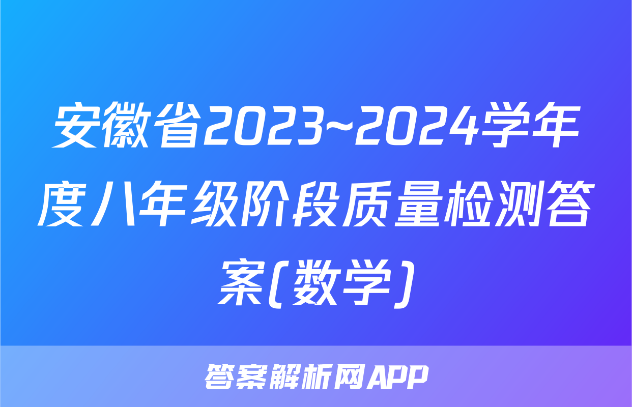 安徽省2023~2024学年度八年级阶段质量检测答案(数学)