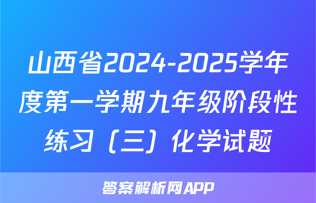 山西省2024-2025学年度第一学期九年级阶段性练习（三）化学试题