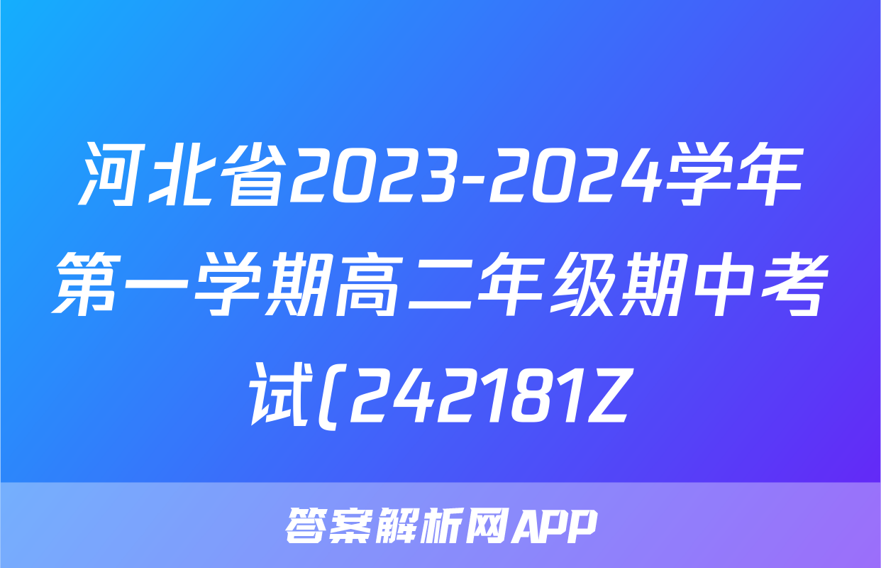 河北省2023-2024学年第一学期高二年级期中考试(242181Z)/物理试卷答案