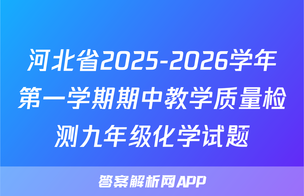 河北省2025-2026学年第一学期期中教学质量检测九年级化学试题