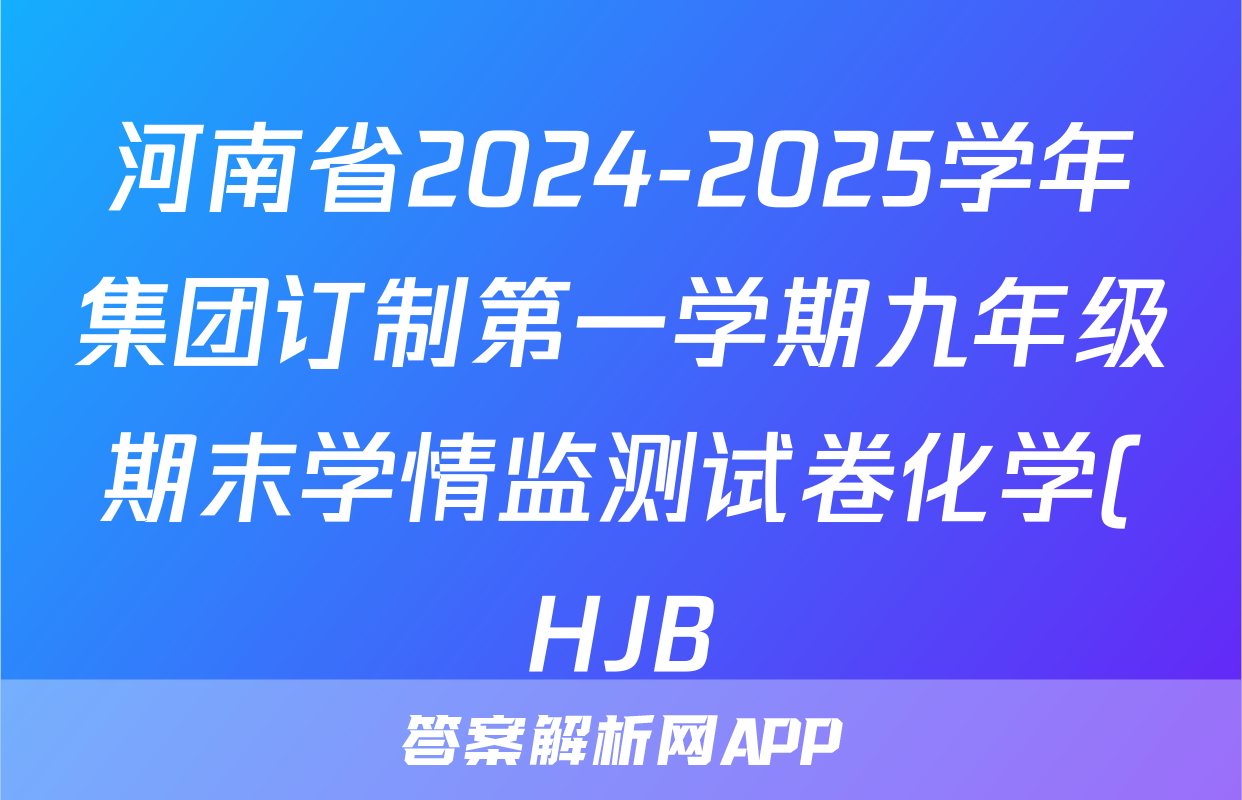 河南省2024-2025学年集团订制第一学期九年级期末学情监测试卷化学(HJB)试题