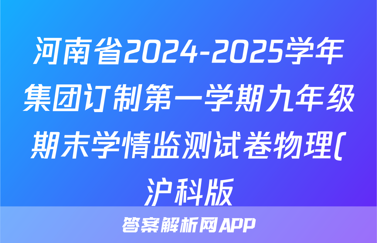 河南省2024-2025学年集团订制第一学期九年级期末学情监测试卷物理(沪科版)试题