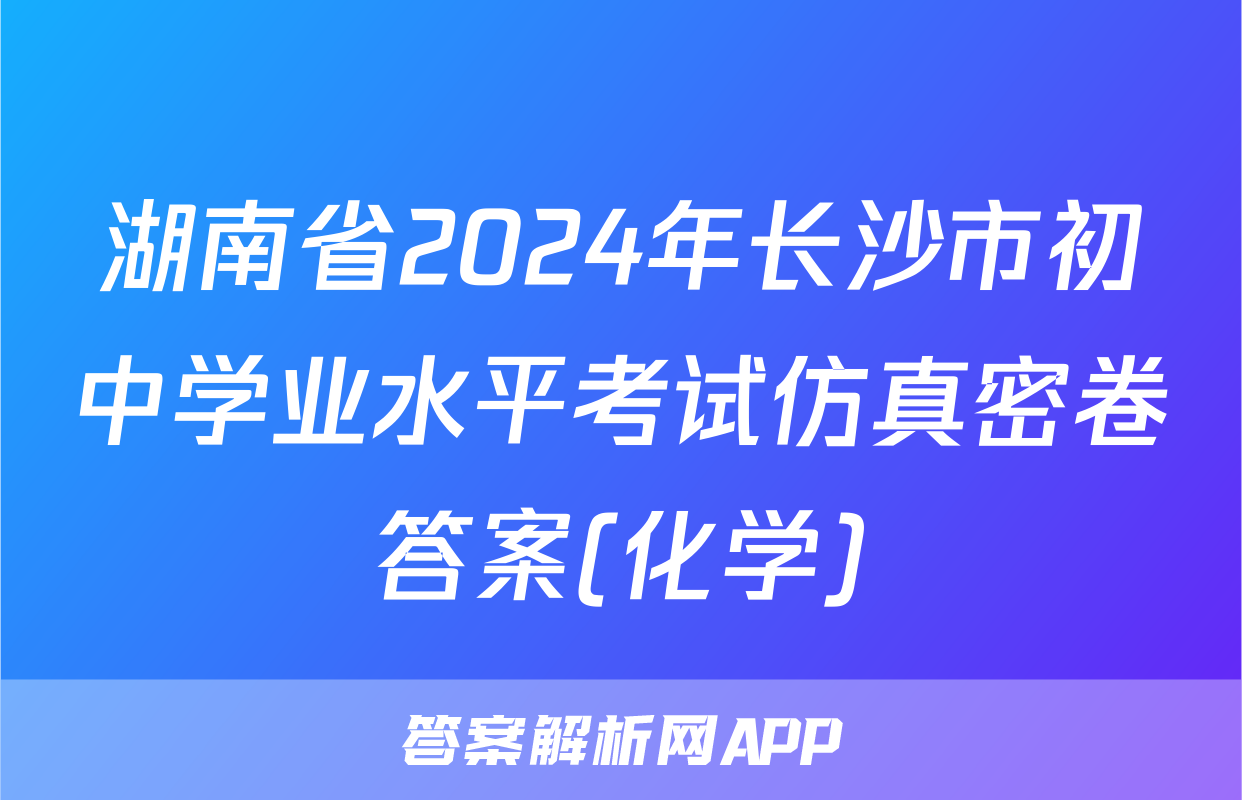 湖南省2024年长沙市初中学业水平考试仿真密卷答案(化学)
