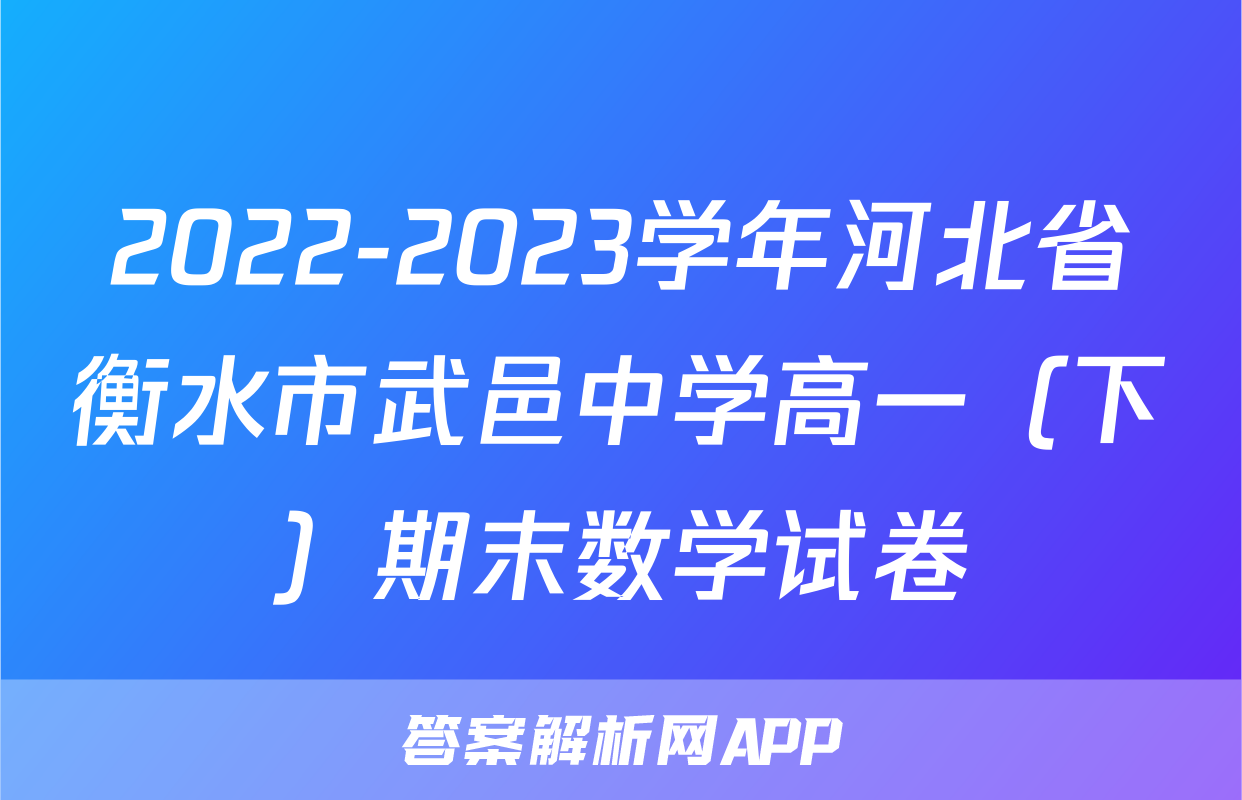 2022-2023学年河北省衡水市武邑中学高一（下）期末数学试卷