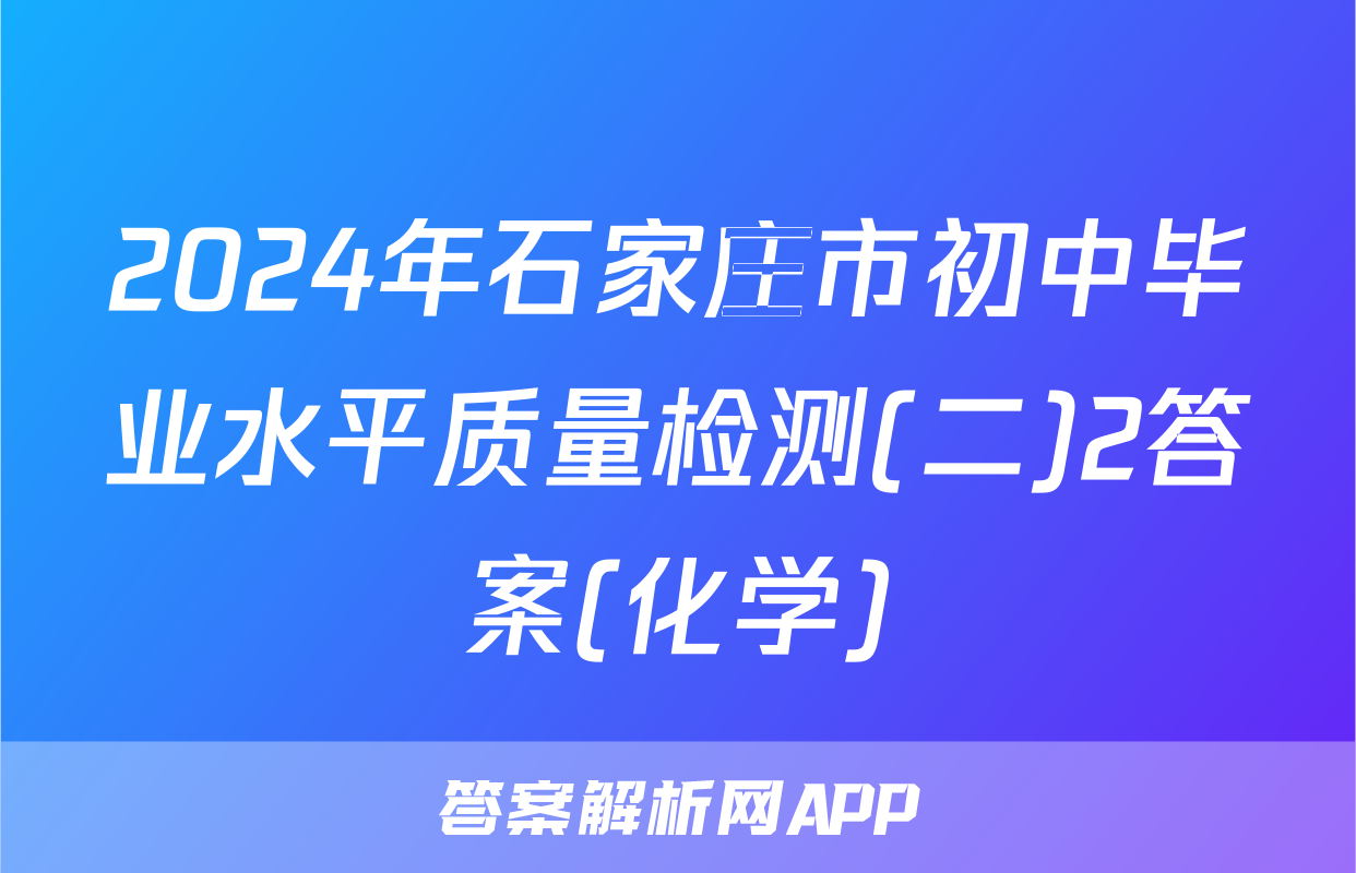 2024年石家庄市初中毕业水平质量检测(二)2答案(化学)