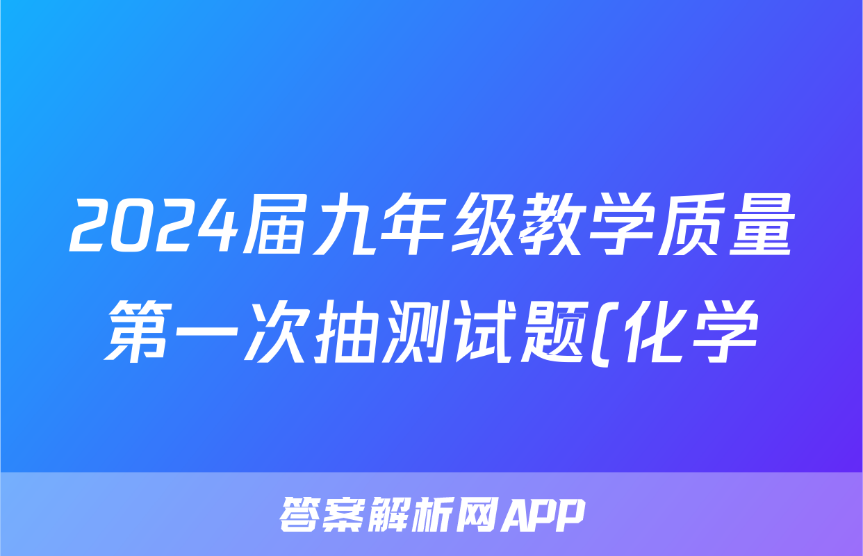2024届九年级教学质量第一次抽测试题(化学)