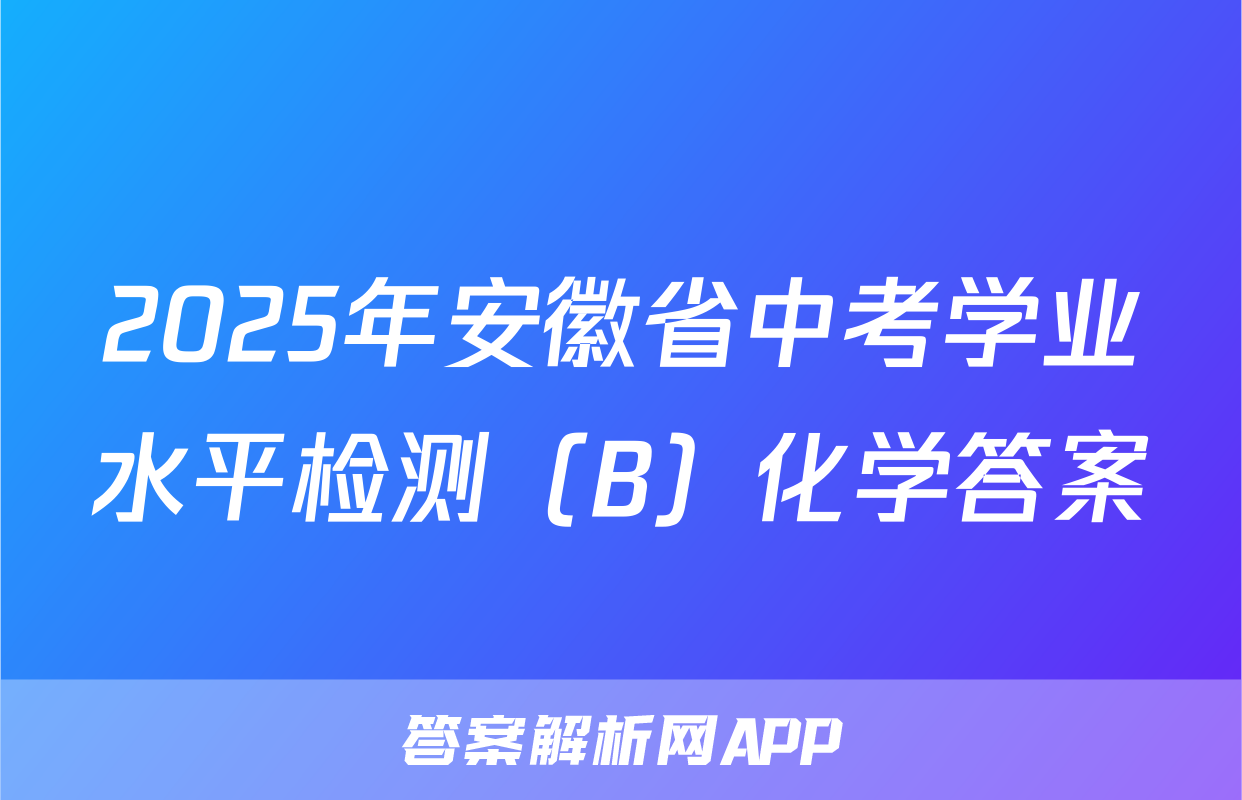 2025年安徽省中考学业水平检测（B）化学答案