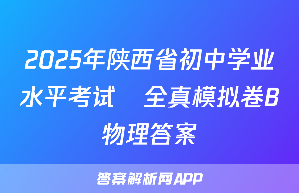 2025年陕西省初中学业水平考试•全真模拟卷B物理答案