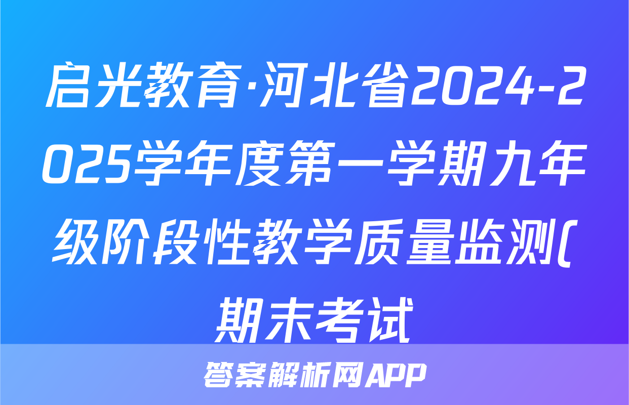 启光教育·河北省2024-2025学年度第一学期九年级阶段性教学质量监测(期末考试)化学试题
