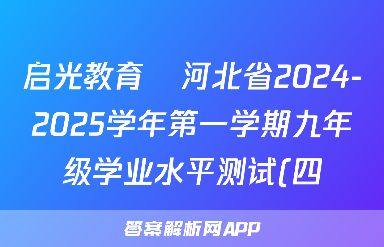 启光教育•河北省2024-2025学年第一学期九年级学业水平测试(四)(期末考试)化学试题