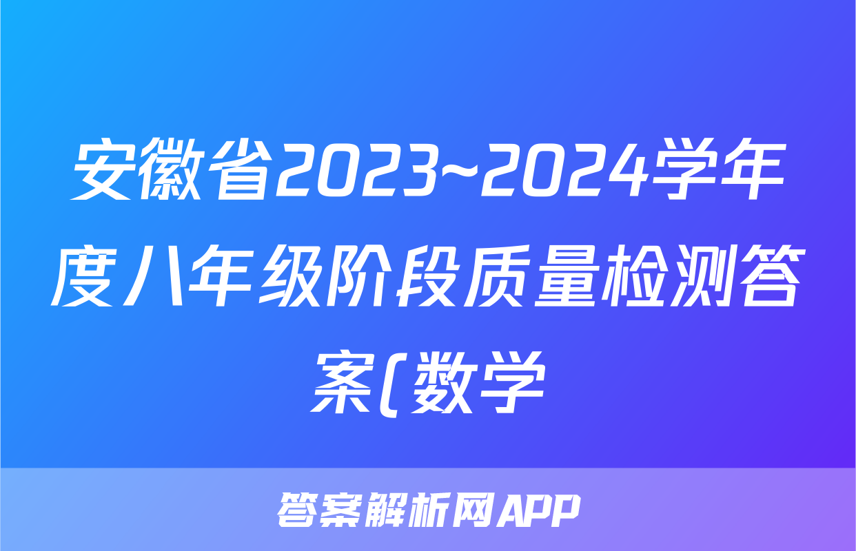 安徽省2023~2024学年度八年级阶段质量检测答案(数学)
