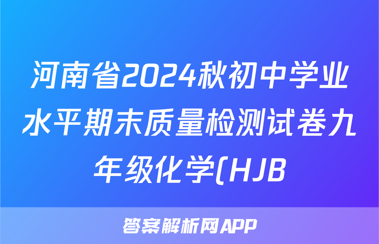 河南省2024秋初中学业水平期末质量检测试卷九年级化学(HJB)试题