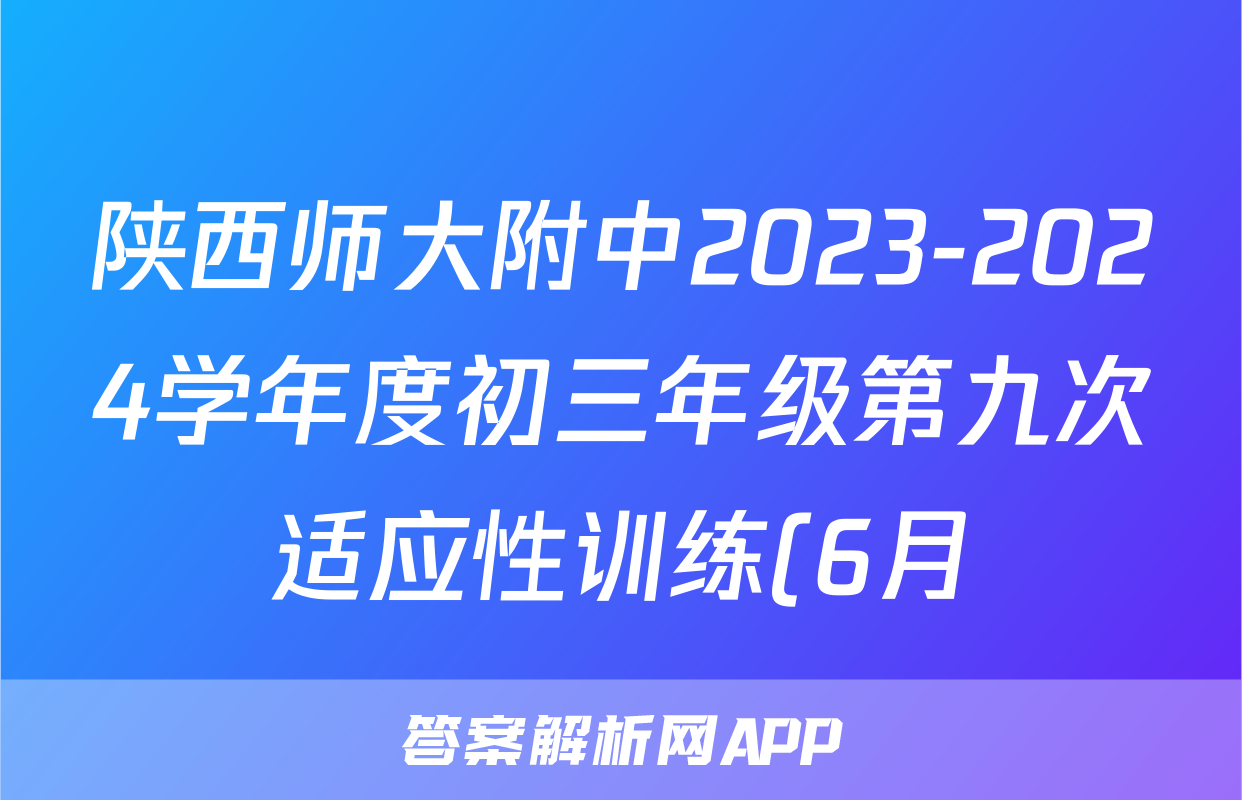 陕西师大附中2023-2024学年度初三年级第九次适应性训练(6月)试卷答案试题(物理)
