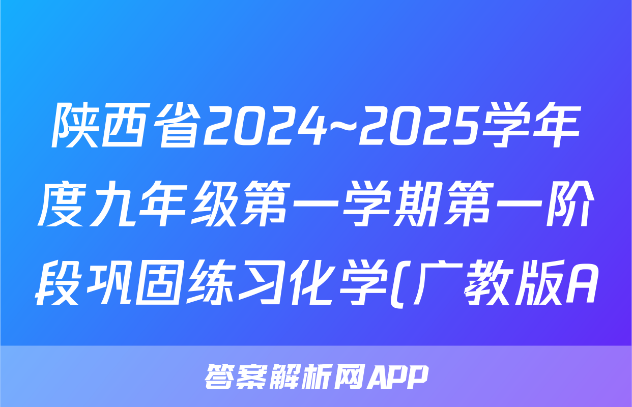 陕西省2024~2025学年度九年级第一学期第一阶段巩固练习化学(广教版A)答案